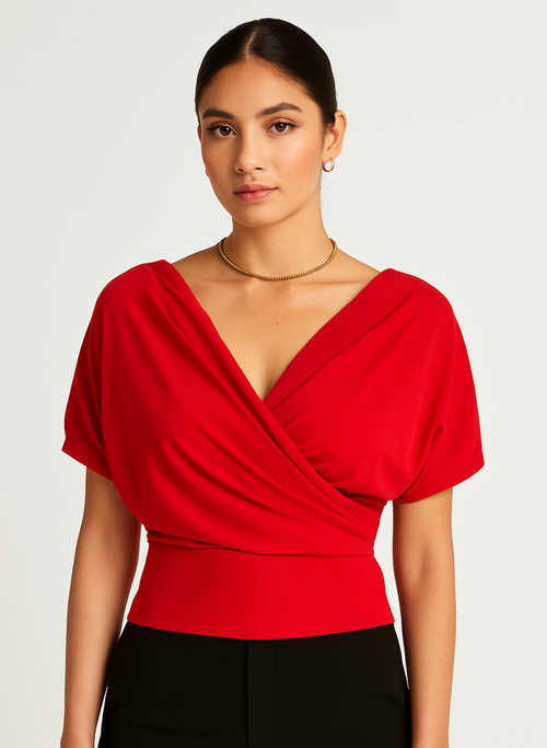 BLUSA ESCOTE V COLOR ROJO